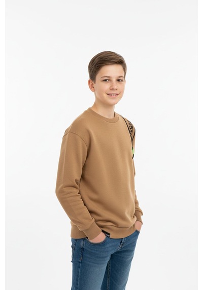 Fermuarlı Respect Baskılı Siyah Erkek Çocuk Sweatshirt-90846 Kahverengi