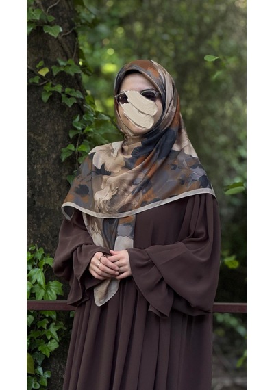 Qalortex Scarf Pamuklu Soft Meva Desen Eşarp-taba/vizon