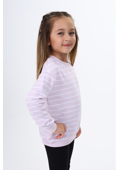 Toontoy Kız Çocuk Çizgili Sweatshirt Açık Lila