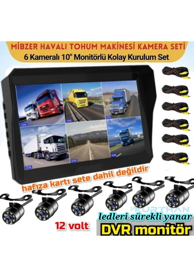 Tarımsal Araçlara 10'' Dvr Ekran Ve 6 Ad Beyaz Ledli Kamera Seti