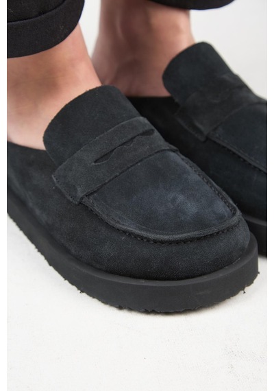 Manijero Ziva Kadın Hakiki Deri Loafer Platform Antrasit Terlik