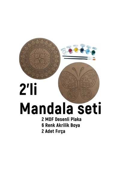 2'li Mandala Boyama Seti- Okul - Aile Etkinliği-2 Ham Mdf Plaka,