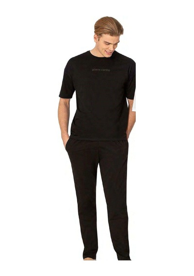 Pierre Cardin 6086 Erkek Kısa Kollu Bisiklet Yaka Oversize Pijama Takım-siyah Siyah