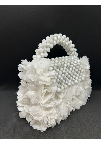 Luti Design Çiçekli Sedefli İnci Çanta- Pearl Bloom Collection Açık Gri