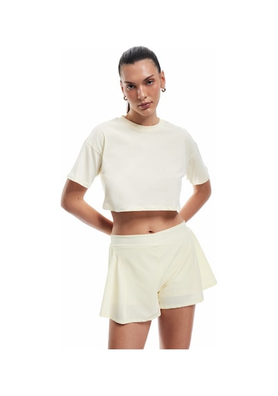 Koton Pamuklu Rahat Kesim Bisiklet Yaka Crop Spor Tişört Sarı 5sak10284nk