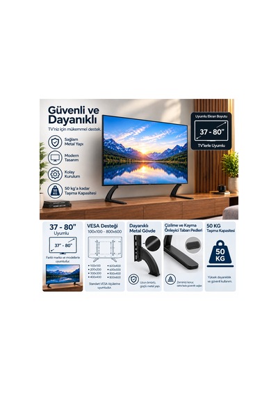 Omniax 37''- 80''arası Uyumlu Tv Standı Lcd Led Tv Ayagı Masa Üstü Kullanım