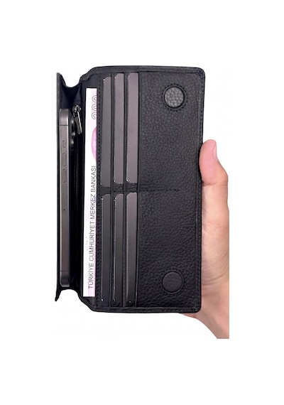 Vanilla Collection İsim Baskılı Hakiki Deri Portföy Telefon Bölmeli Unisex Cüzdan Siyah