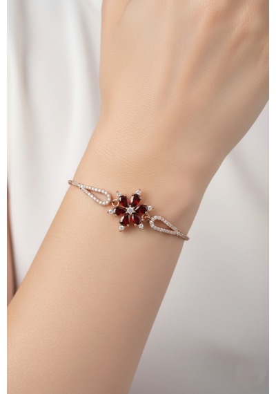 Çekirdekjewelry 925 Ayar Gümüş Garnet Taşlı Bileklik Pembe