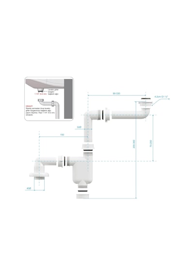 Aqua Bagno Comfort Yer Kazandıran Lavabo Sifonu, Kolay Temizlenir, Ayarlanabilir Koku Önleyici Gider Borulu - 32 Mm-süzgeç Hariç Beyaz