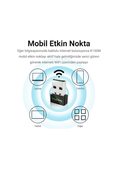 Veggieg 150 Mbps 2.4ghz Kablosuz Wifi Alıcı Verici Nano Usb Adaptör