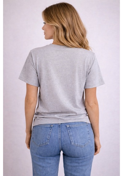 Herkesemoda İf You Never Baskı Detaylı Basic T-shırt Gri