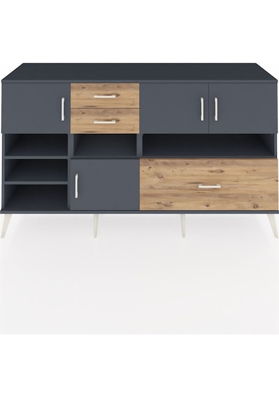 Kronos Konsol 7 Raflı 3 Çekmeceli 4 Kapaklı 176x59x99 Antrasit-an Antrasit-antrasit/çam