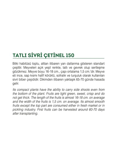 Agrodal Tarım Ata Tohumu Tatlı Sivri Çetinel Biber 100 Adet Tohum Genel