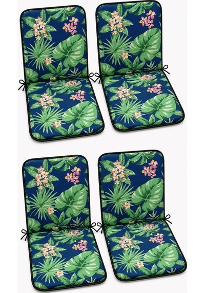 4adet Rattan Arkalıklı Sandalyeminderi Kalınlık 4cm Tropikalyeşil Yeşil
