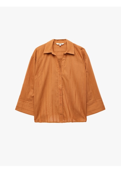 Koton Pamuklu Uzun Kollu Nakış Detaylı Brodeli Oversize Poplin Gömlek Tarçın 6sak60251uw