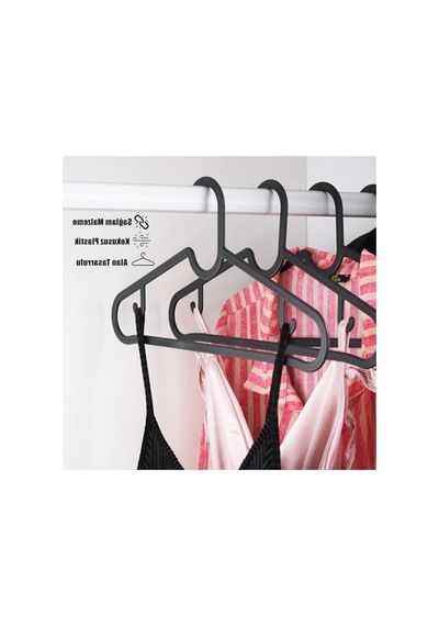 Plastik Slim Askı, Elbise Askısı, Siyah Askı Standart, Adet, 30 50cm