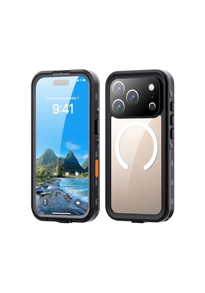 Noktaks - İphone 17 Pro Uyumlu Kılıf Ön Arka 360 Full Koruma Su Geçirmez Kılıf - Siyah - T41306
