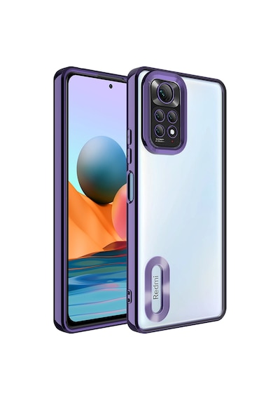 Fibaks Redmi Note 11/11s Uyumlu Kılıf Kamera Lens Korumalı Şeffaf Renkli Logo Gösteren Parlak Kapak Mor