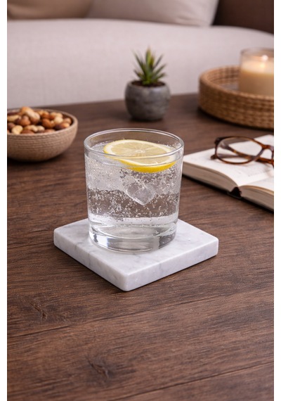 Kare Mermer Bardak Altlığı 6 Lı Set Doğal Taş Bardak Altlığı Beyaz Mermer Diğer