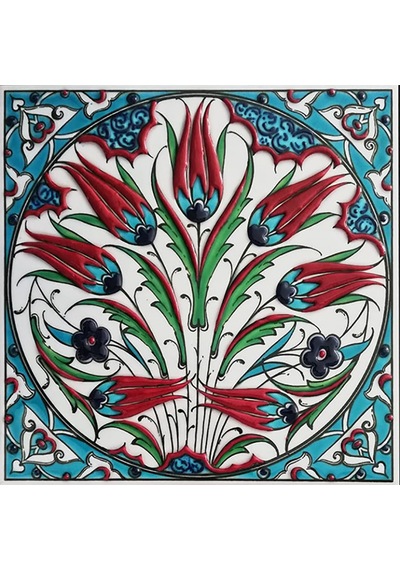 Armada Çini 20x20 Cm ED 323 Turkuaz Rumi Lalezar Eldekoru Çini ka