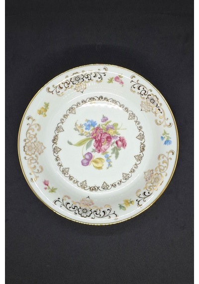 Elfenbein Porzellan Vintage Çukur Tabak 19x5 Cm Gri