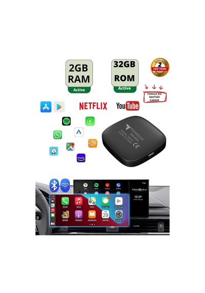 Tr Kablosuz Carplay Ve Android Auto Adaptörü, 2gb Ram 32gb Rom, Türkçe Arayüz, Netflix Ve Youtube Destekli