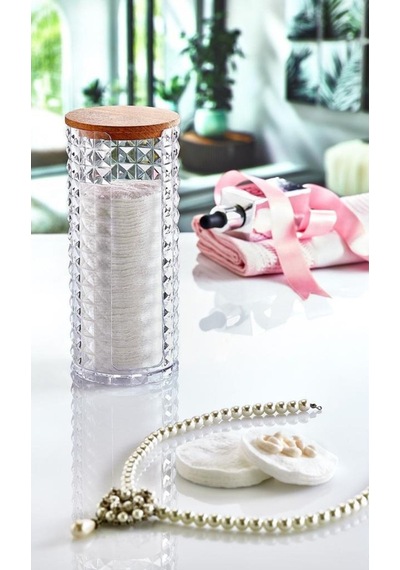 Ahşap Kapak Disk Pamukluk Organizer Modern Kozmetik Düzenleyici Şık Pamukluk Makyaj Organizer Plasti Diğer