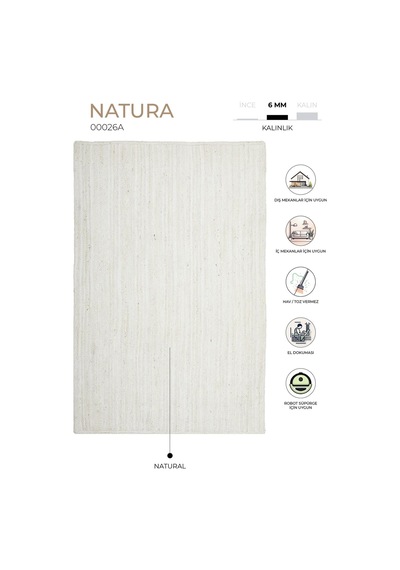Natura El Dokuma Jüt Bohem Tarz Otantik Salon Oturma Odası Koridor Yatak Odası Natural Halı 00026a Naturel