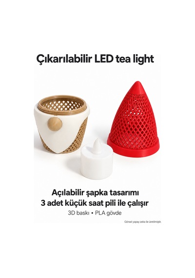 Kırmızı Şapkalı Gnom Led Mumluk 3d Baskı Pla Dekor, 12,5 Cm