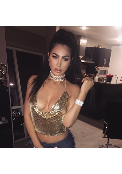 Hazego Parlak Gold Crop & Bluz Kolsuz Kayık Yaka Zırh Büstiyer Std