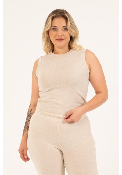 Myline Basic Kolsuz Triko Top-bej Bej