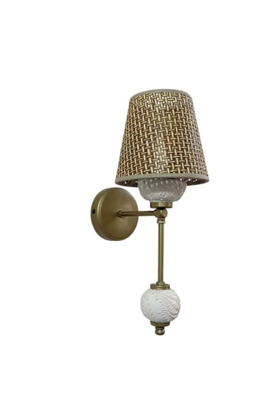 Didim Metal Aplik Eskitme Statik Boyalı Rattan Kahverengş Şapkalı Krem Rengi Çini Top- Cam Arkalı Krem