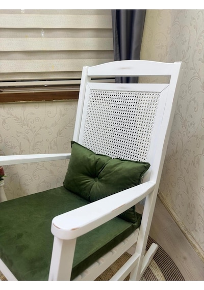 Asedia Veranda Lake Yeşil Minderli Hasırlı Sallanan Sandalye Dinlenme Koltuğu