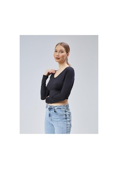Virago Soft Touch V Yaka Crop Uzun Kol Bluz/body Siyah - 686786235 Siyah - 686786235 Siyah