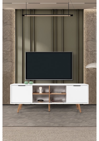 3618 Sina 160 Cm Ahşap Ayaklı , Metal Kulplu Tv Ünitesi , Beyaz - Söğüt Diğer