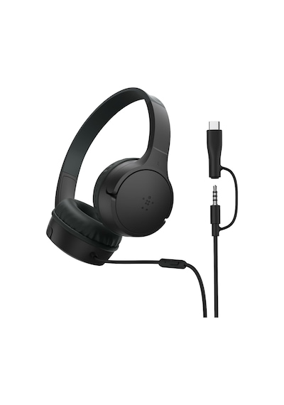 Soundform Mini Kids Kablolu Kulaklık Siyah Usb-c + 3,5 Mm Adaptör, Dahili Mikrofon, 85 Db Ses Sınırı, Eğlenceli Çıkartmalar, İphone, İpad, Galaxy Uyumlu