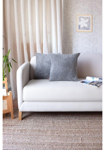 İskandinav Bohem 2 Li Teddy Puffy Kırlent Kılıfı 43x43 Cm Gri Genel