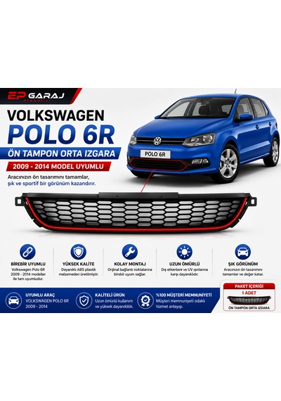 Volkswagen Polo 6r 2009-2014 Model Uyumlu Ön Tampon Orta Izgarası