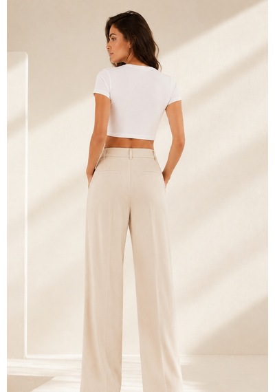 Loule Kadın Bisiklet Yaka Kısa Kollu Crop Top Beyaz %92 Pamuk