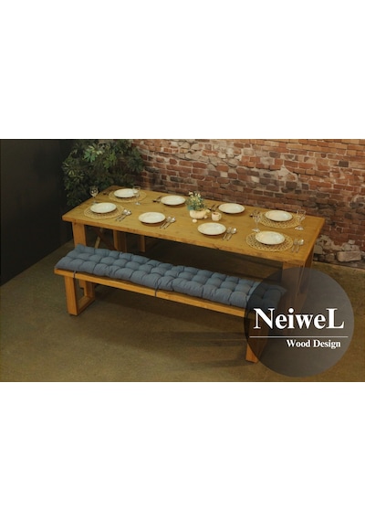 Neiwel Leis Doğal Ahşap Banklı Yemek Masası Takımı-120-280 Takım Açık Ceviz