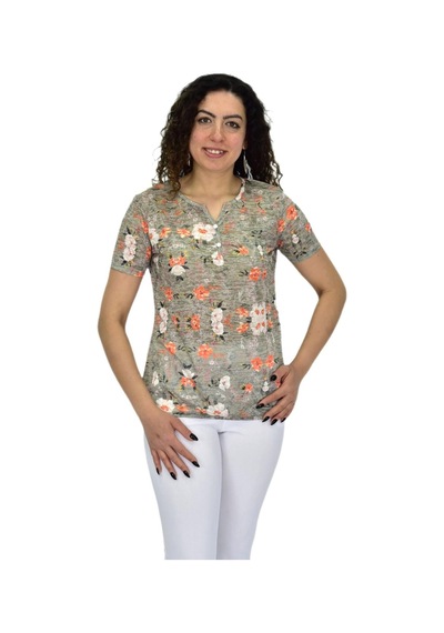 Linsolita Kadın Kısa Kol Baskılı Bluz Bgl-st04688 Haki
