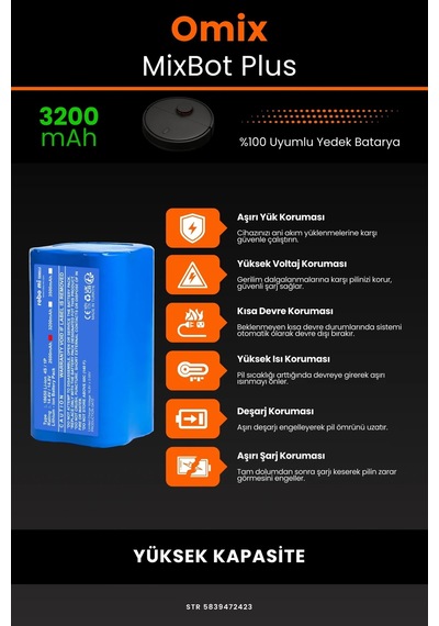 Omix Mixbot Plus 3200mAh Robot Süpürge Bataryası