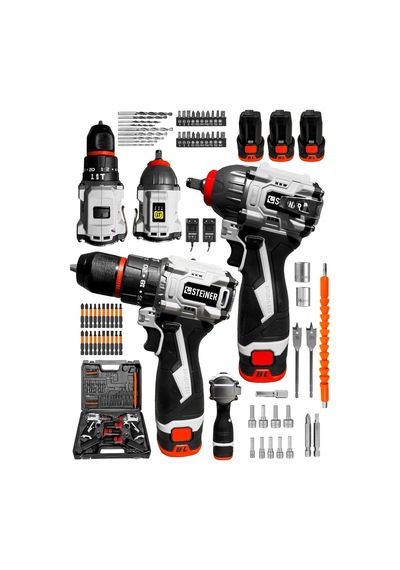 18v 2.0 Ah Kömürsüz Motor Darbeli Matkap 3 Akülü Şarjlı Vidalama Matkap + Somun Sıkma Makinesi + 66 Parça Uç S