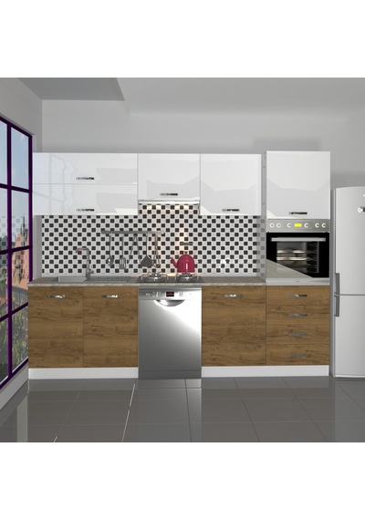 Decoraktiv Elite 280yq Ankastre Boy Dolaplı Mdf Hazır Mutfak Dolabı - Tezgah Dahil - Pera - Beyaz Beyaz - Meşe