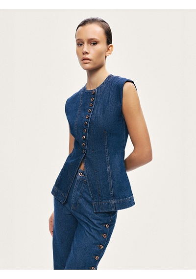 Nocturne Metal Düğmeli Denim Yelek N26yd7080 Mavi