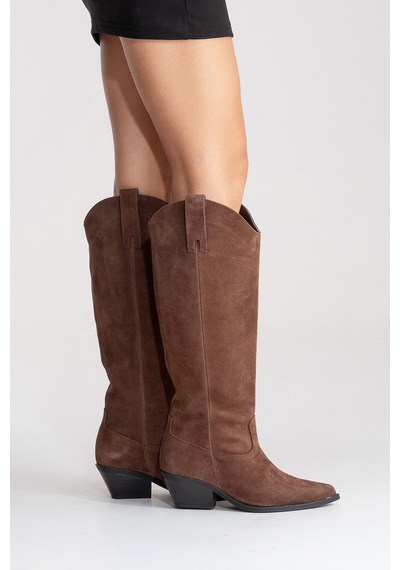 Luvishoes Anıa Kahverengi Süet Hakiki Deri Kadın Western Çizme Kahverengi