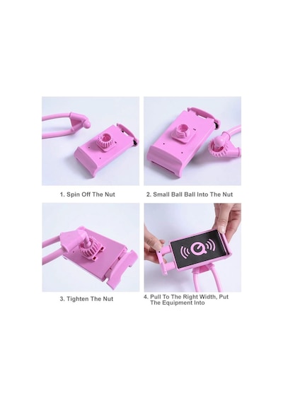 Telefon Tablet Tutucu Boyuna Askılı Masa Üstü Pembe...