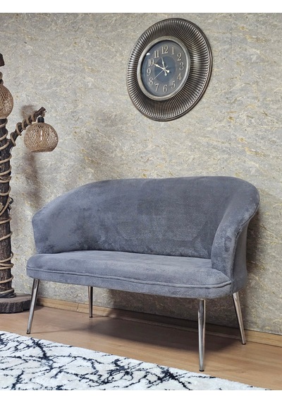 Zafir İkili Teddy Krom Kaplama Sivriltme Ayak Çay Seti Koltuk İkili Berjer , Balkon, Salon, Ofis Gri