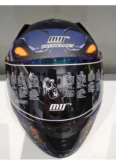 Mts Pro 801 Zombi Güneş Gözlüklü Motosiklet Kaskı Turuncu - Mavi
