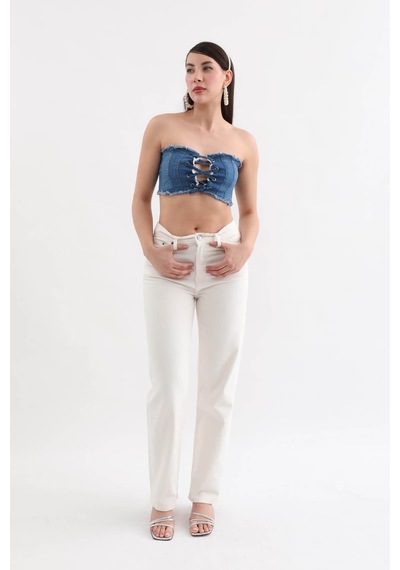 Blue White Kadın Jean Yelek Açık Mavi
